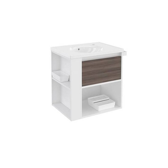 Mobile con lavabo in porcellana 60 cm Bianco-Frassino/Bianco B-Smart BATH+