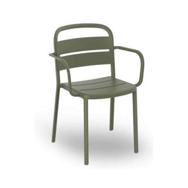 Pack de sillas apilables con reposabrazos y acabado en color gris verdoso Como Resol