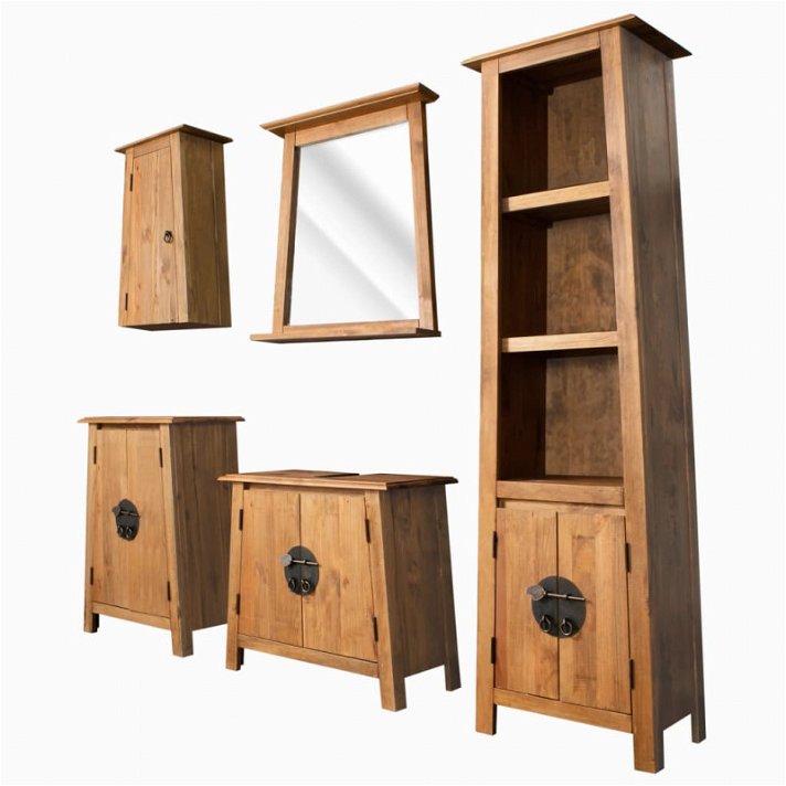 Set di mobili da bagno in legno riciclato di pino VidaXL