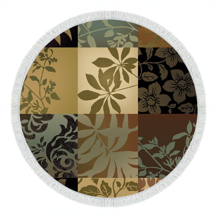 Alfombra de poliamida circular de 90 cm con un diseño de flores y hojas en acabados tonos café Forme