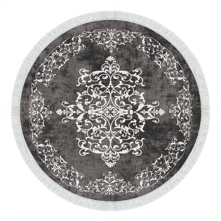Alfombra de poliéster circular de 100 cm con un acabado en color gris y blanco Forme