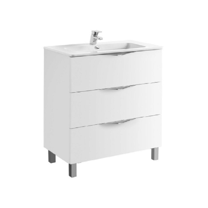 Mueble con lavabo de 3 cajones con guías de extracción total de 80 cm MDF aglomerado blanco Ágata Gala