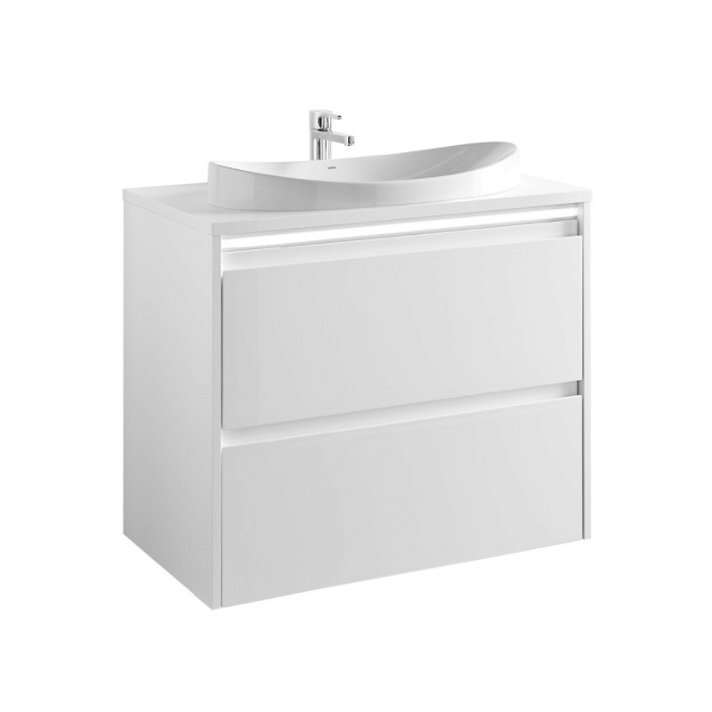 Mueble con lavabo de 80 cm hecho de aglomerado con un acabado en color blanco lacado brillante Klea Gala