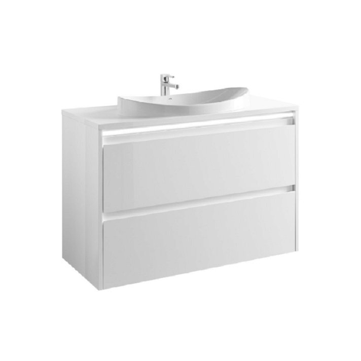 Mueble con lavabo de 100 cm hecho de aglomerado con acabado en blanco lacado brillante Klea Gala