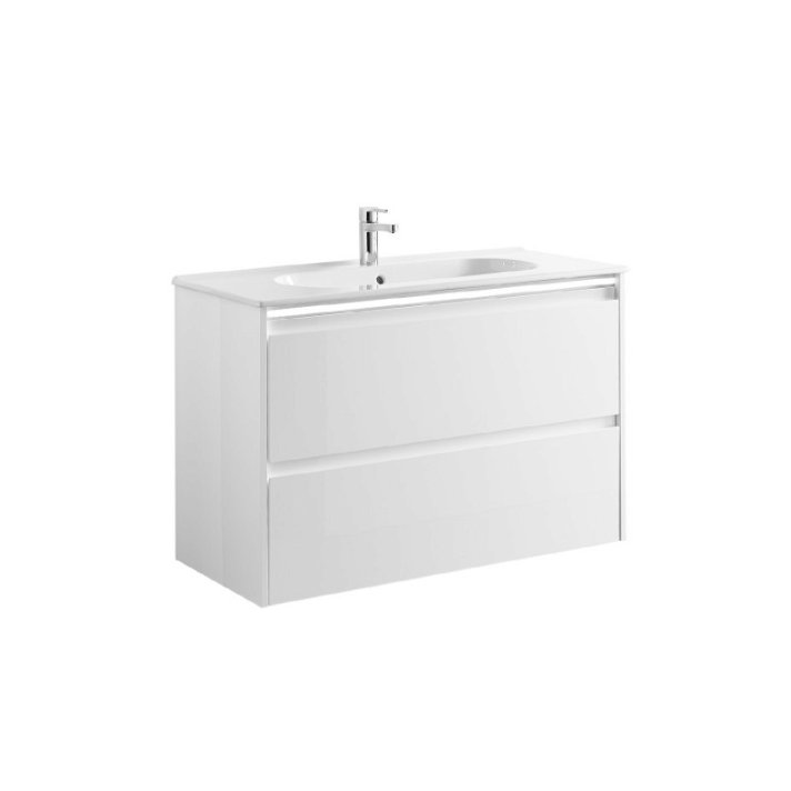 Mueble con lavabo de 100 cm hecho de aglomerado con acabado en blanco brillante Klea Gala