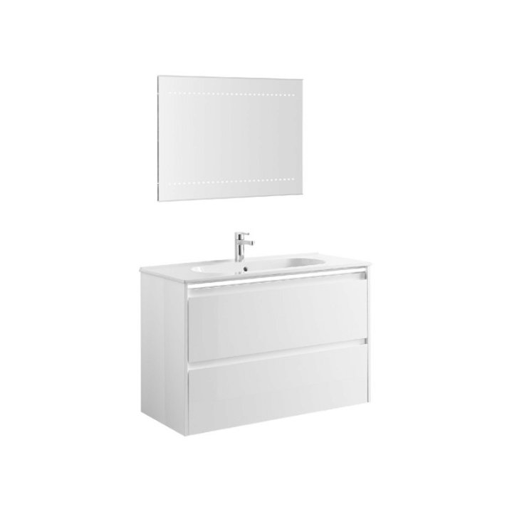 Conjunto de baño de 100 cm de aglomerado con un acabado en color blanco brillante Klea Gala