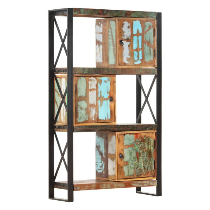 Estantería con puertas de 90 cm de hierro y madera reciclada en acabado color marrón VidaXL