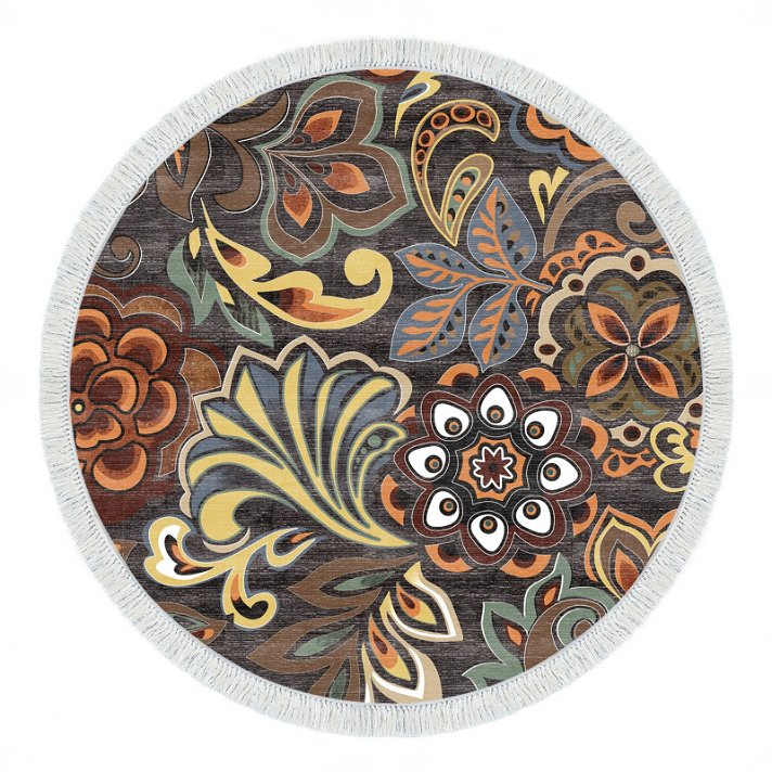 Alfombra de poliamida circular de 90 cm de diseño vintage con acabado en colores café Forme