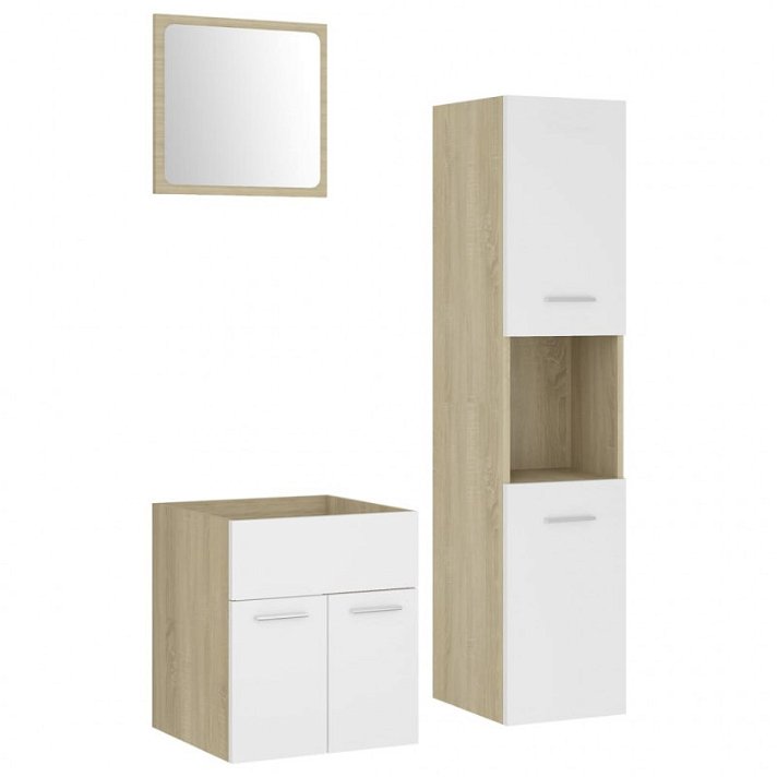 Set de móveis de casa de banho suspenso 3 peças branco e carvalho-sonoma Vida XL