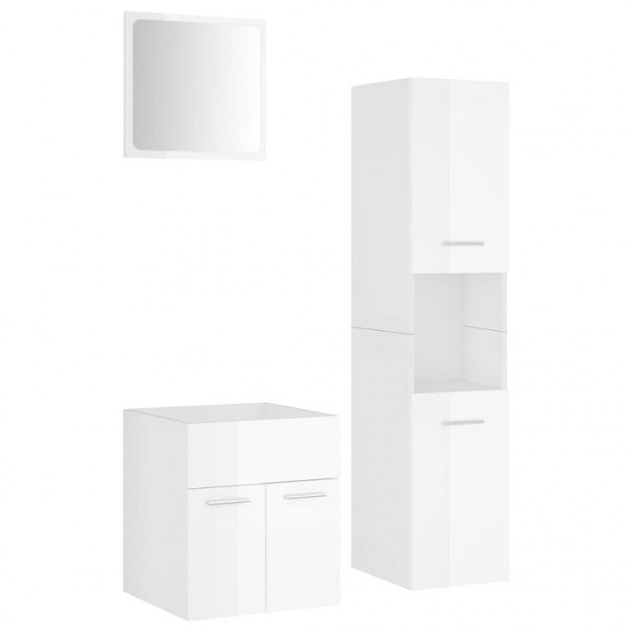 Set de móveis de casa de banho suspenso 3 peças branco-brilhante Vida XL