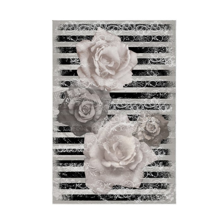 Alfombra de poliamida de 150x80 cm con diseño de líneas y flores en acabado color gris Forme