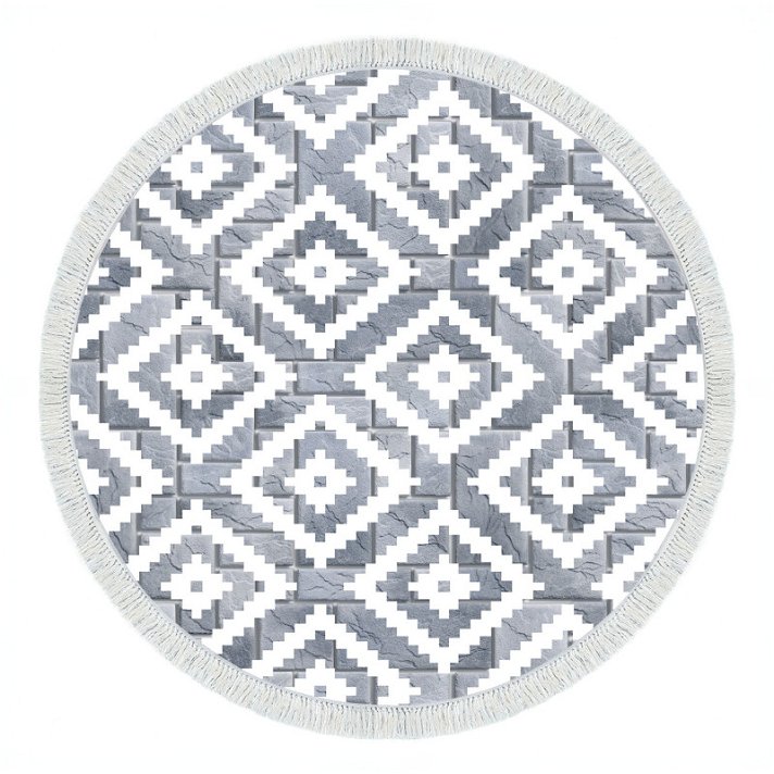 Alfombra de poliamida circular de 160 cm con patrón y un acabado en color gris y blanco Forme