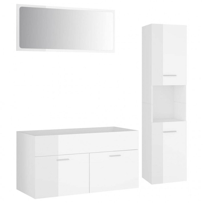 Set de móveis de casa de banho base suspensa 3 peças aglomerado branco-brilhante Vida XL