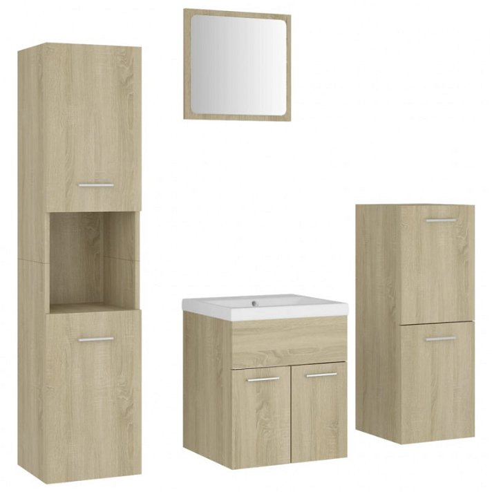 Conjunto de móveis de casa de banho de 4 peças carvalho-sonoma VidaXL