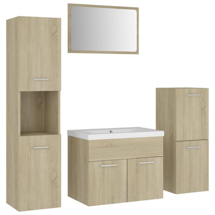 Conjunto de móveis de casa de banho com 4 peças carvalho-sonoma VidaXL