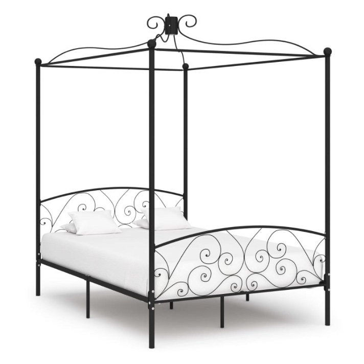 Estructura de cama con dosel de metal color negro VidaXL