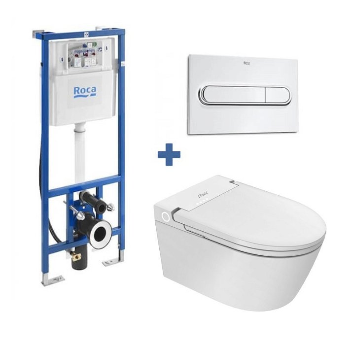 Set vaso WC giapponese sospeso intelligente con placca di azionamento cromo Eos Pro Nashi