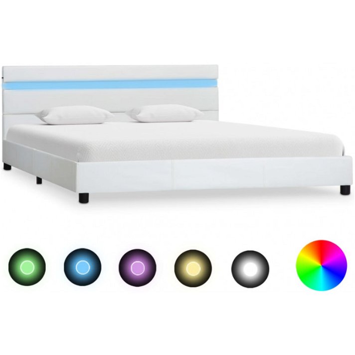 Estructura de cama con LED de cuero sintético blanco VidaXL