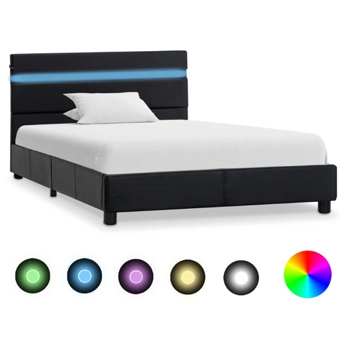 Estructura de cama con LED cuero sintético negro VidaXL