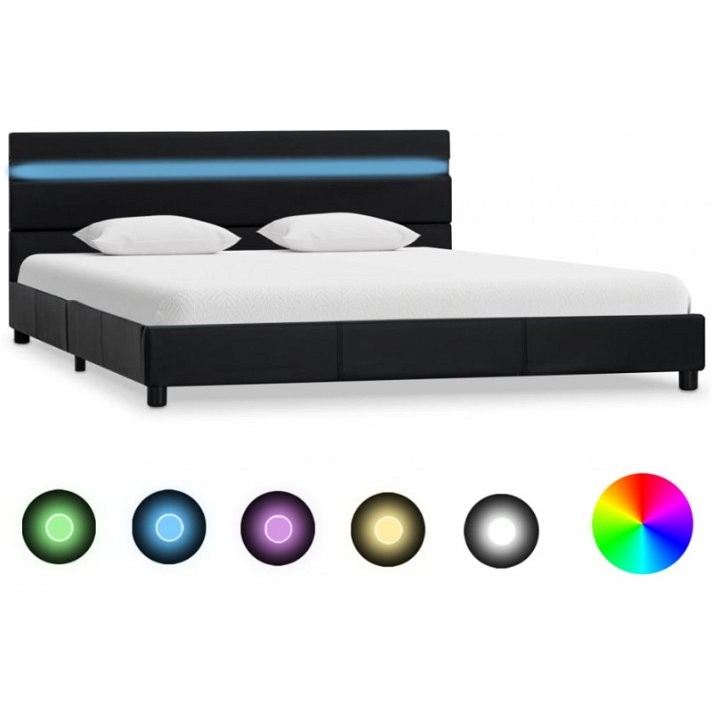 Estructura de cama con luz LED cuero sintético negro VidaXL