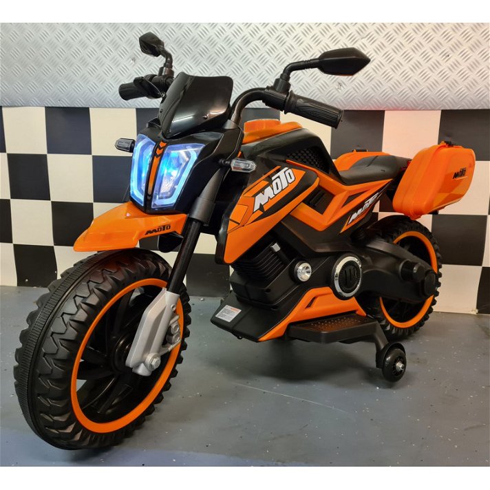 Moto eléctrica para niños naranja 12V con velocidad de 2,5 a 5 KM/h Cars4Kids