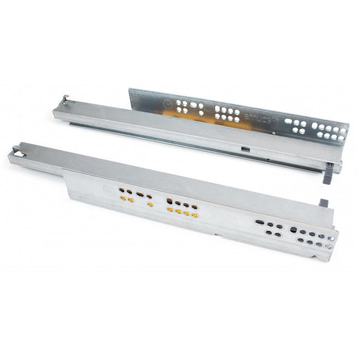 Set of 2 concealed drawer runners with push-in drawers made of zinc-plated steel Silver finish Emuca