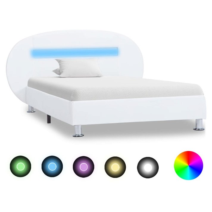 Estructura cama con LED cuero sintético blanco 133 cm VidaXL
