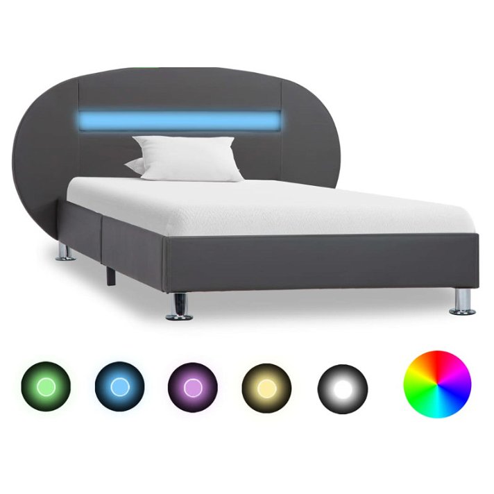 Estructura de cama con LED cuero sintético gris 123 cm VidaXL
