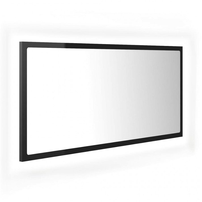 Espejo de baño con LED rectangular 90x37 cm negro brillante VidaXL