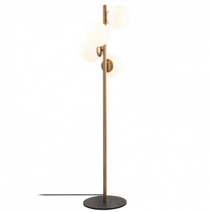 Lámpara de pie de metal con cuatro tulipas de cristal en acabado color dorado Faze Forme