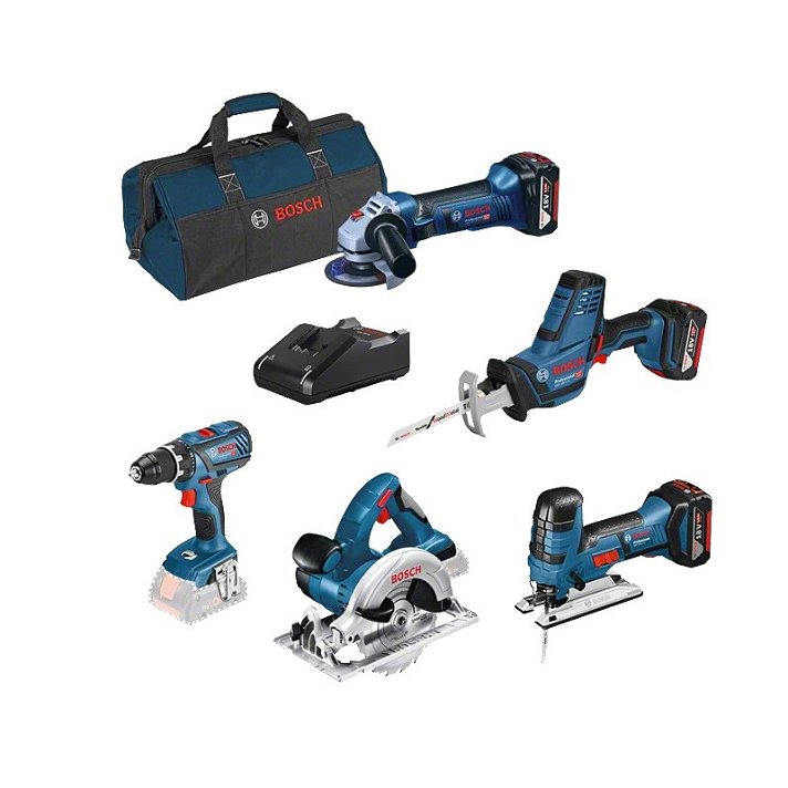 Pack de 5 herramientas (amoladora - talador - 3 sierras) más cargador y baterías Profesional Bosch