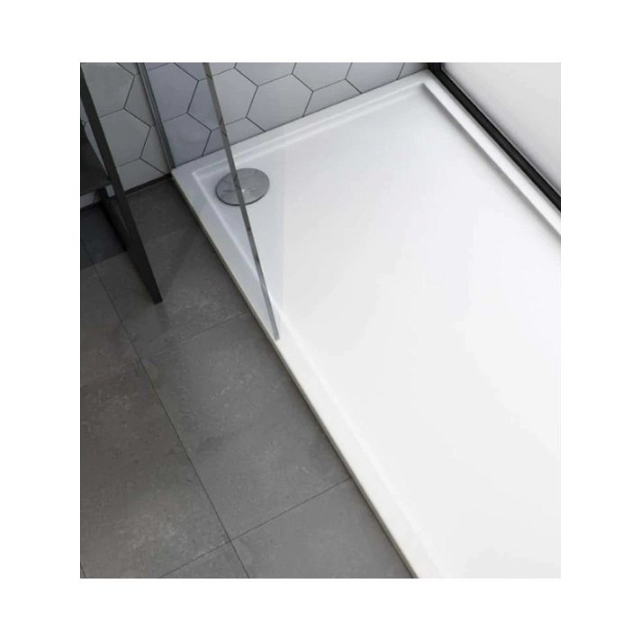 Plato de ducha rectangular antideslizante con textura Slate color blanco Evolution b10