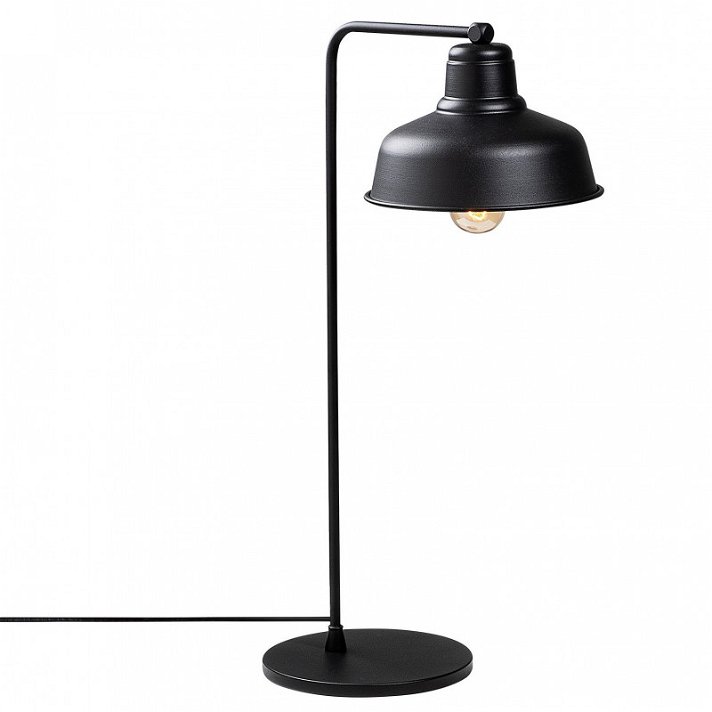 Lámpara de mesa de metal con brazo y campana en acabado color negro Berceste Forme