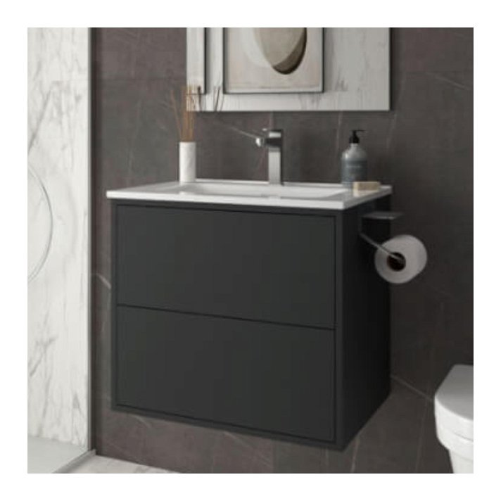 Mueble de baño de 60 cm con dos cajones y lavabo incluido de acabado negro mate Optimus Salgar