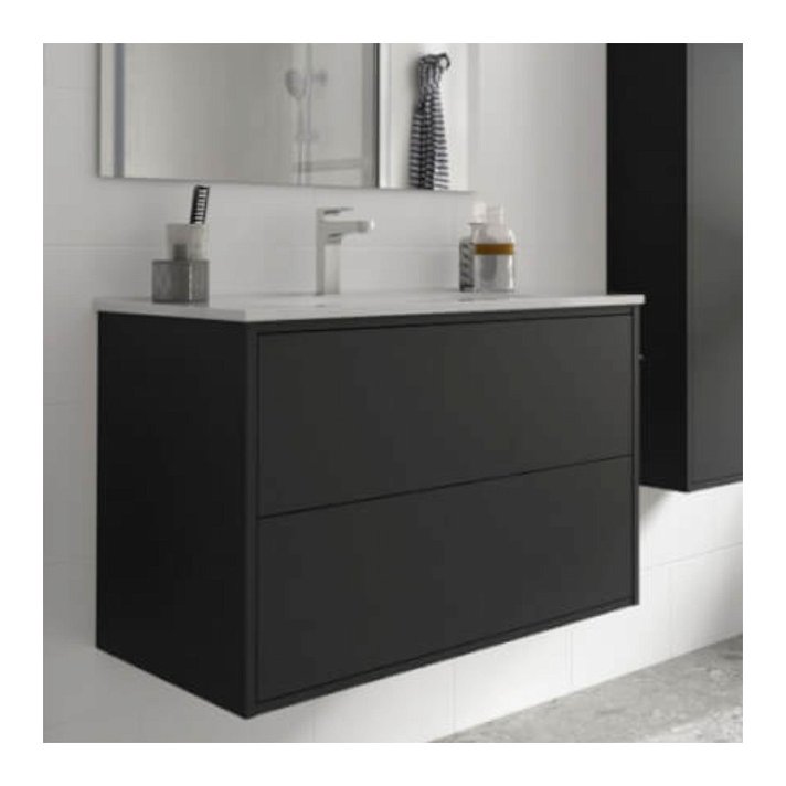 Mueble de baño de 80 cm con dos cajones y lavabo incluido de acabado negro mate Optimus Salgar
