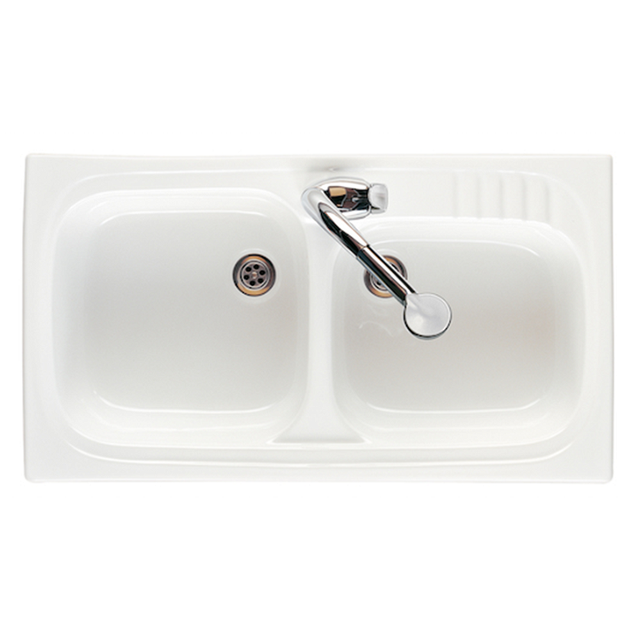 Lavello a due vasche da 80 cm realizzato in gres con finitura di colore bianco Leman Roca