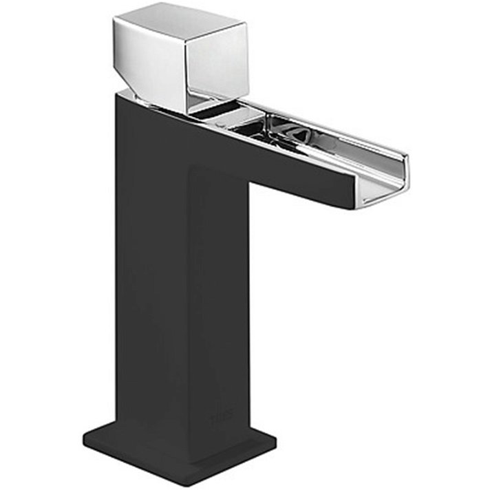 Grifo vertical de repisa para lavabo con Cascada y de acabado Negro CUB SLIM TRES