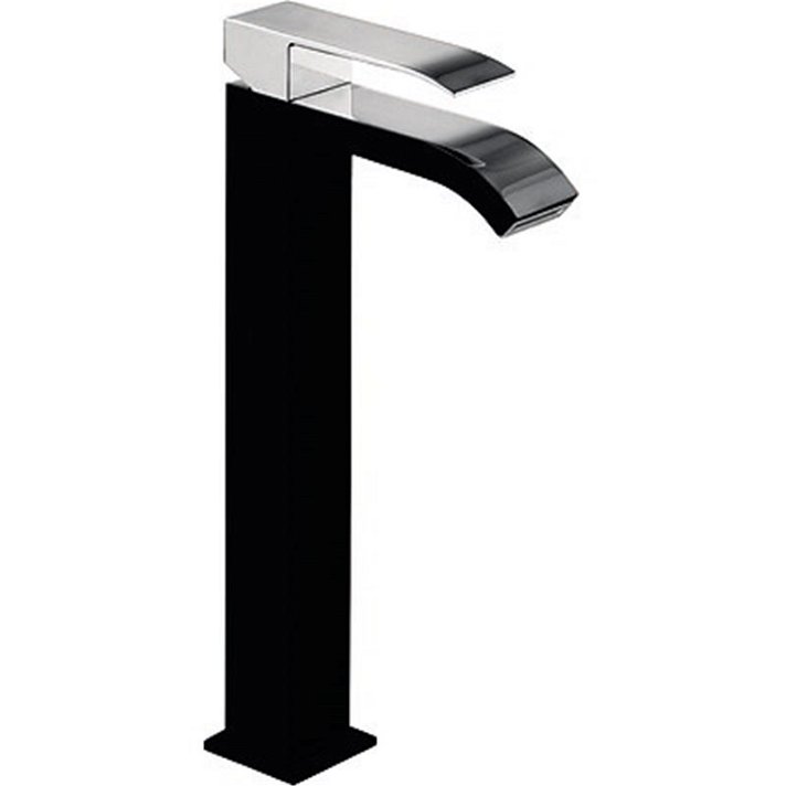Grifo monomando para lavabo con caño rectangular de 26 cm fabricado de latón con acabado de color negro L Cuadro TRES