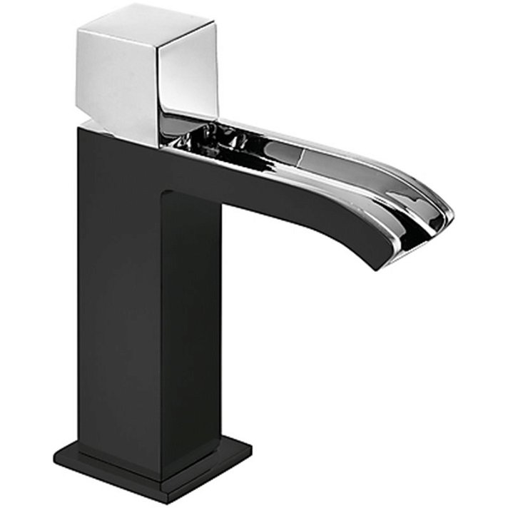 Grifo monomando para lavabo con caño de 11 cm con caída de agua de cascada libre de color cromado y negro Cuadro TRES