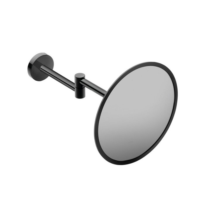 Wall-mounted magnifying mirror made of brass and glass with a gloss black finish BWC Cosmic