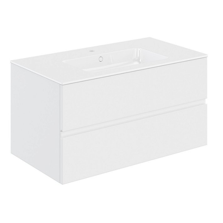 Meuble deux tiroirs avec plan vasque de 100,5 cm blanc brillant fabriqué en PVC et en résine synthétique Mod Cosmic