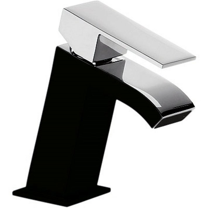 Grifo de lavabo inclinado en color cromo y negro con caño de cascada Cuadro TRES