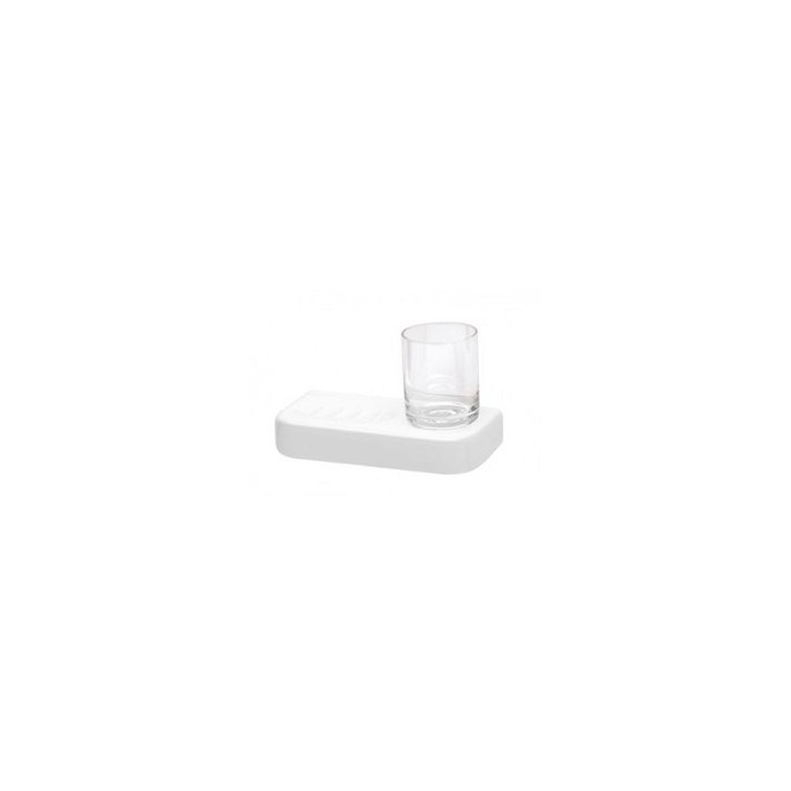 Jabonera con vaso para cuarto de baño de 20 cm con acabado en color blanco Vintage Unisan