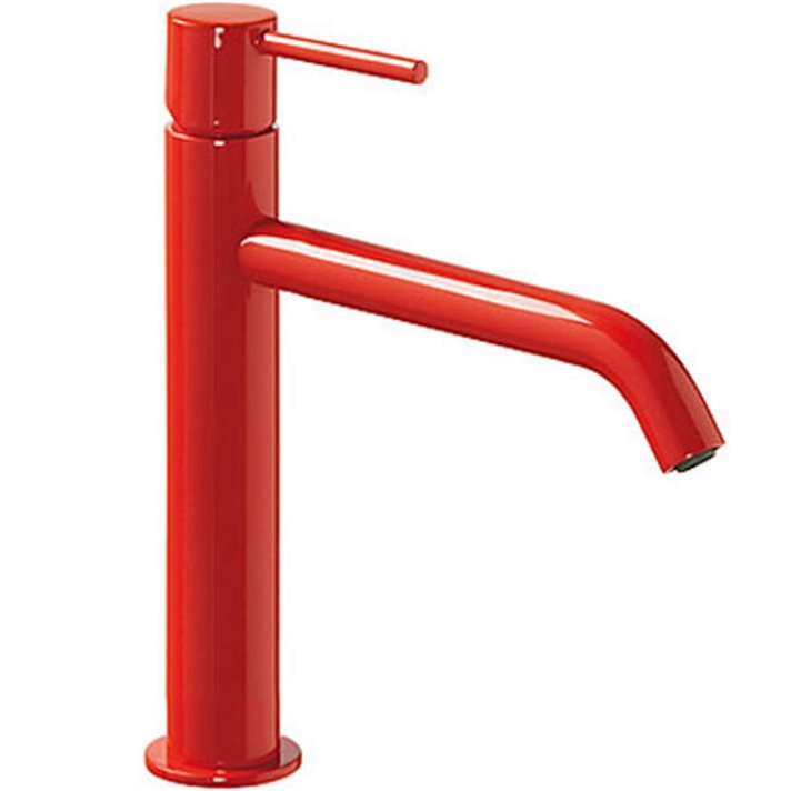 Grifo monomando para lavabo con caño alto de 30 cm fabricado de latón con acabado de color rojo M Study TRES