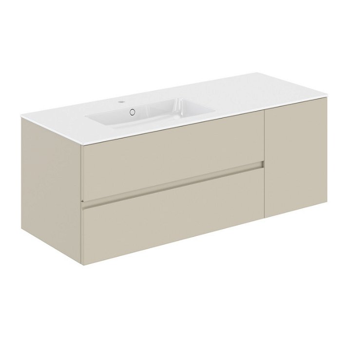 Mueble con lavabo a la izquierda de 140,5 cm color mocca fabricado en resina sintética y PVC Mod Cosmic