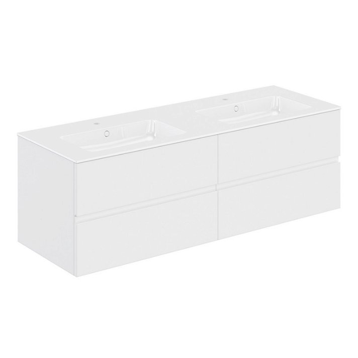Mueble con lavabo de 160,5 cm color blanco mate fabricado en PVC y resina sintética Mod Cosmic