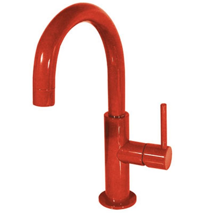 Grifo monomando para lavabo con caño circular de 27 cm fabricado de latón con acabado en color rojo en C Study M TRES