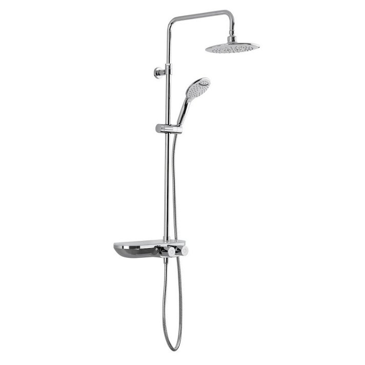 Conjunto de ducha termostática con repisa blanco y cromo Swiss Aqua Technologies