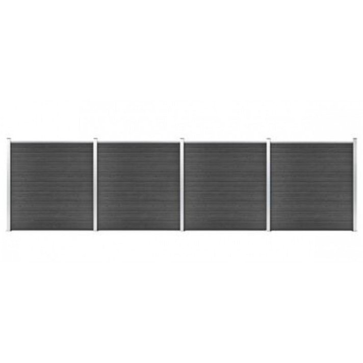 Pack de 36 paneles de valla de 699x186 cm de madera y plástico con acabado en color negro VidaXL
