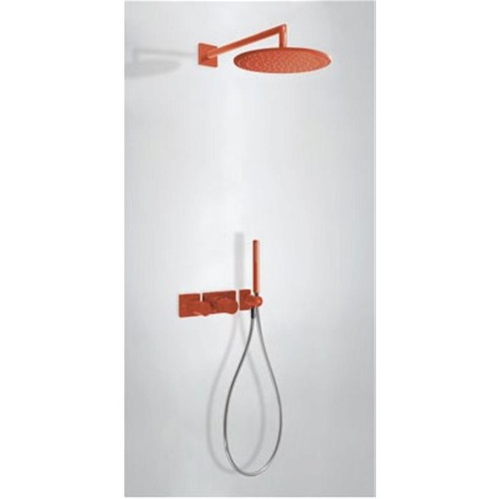 Kit de ducha termostático Rojo de 2 vías con rociador mural y teleduchaSTUDY TRES